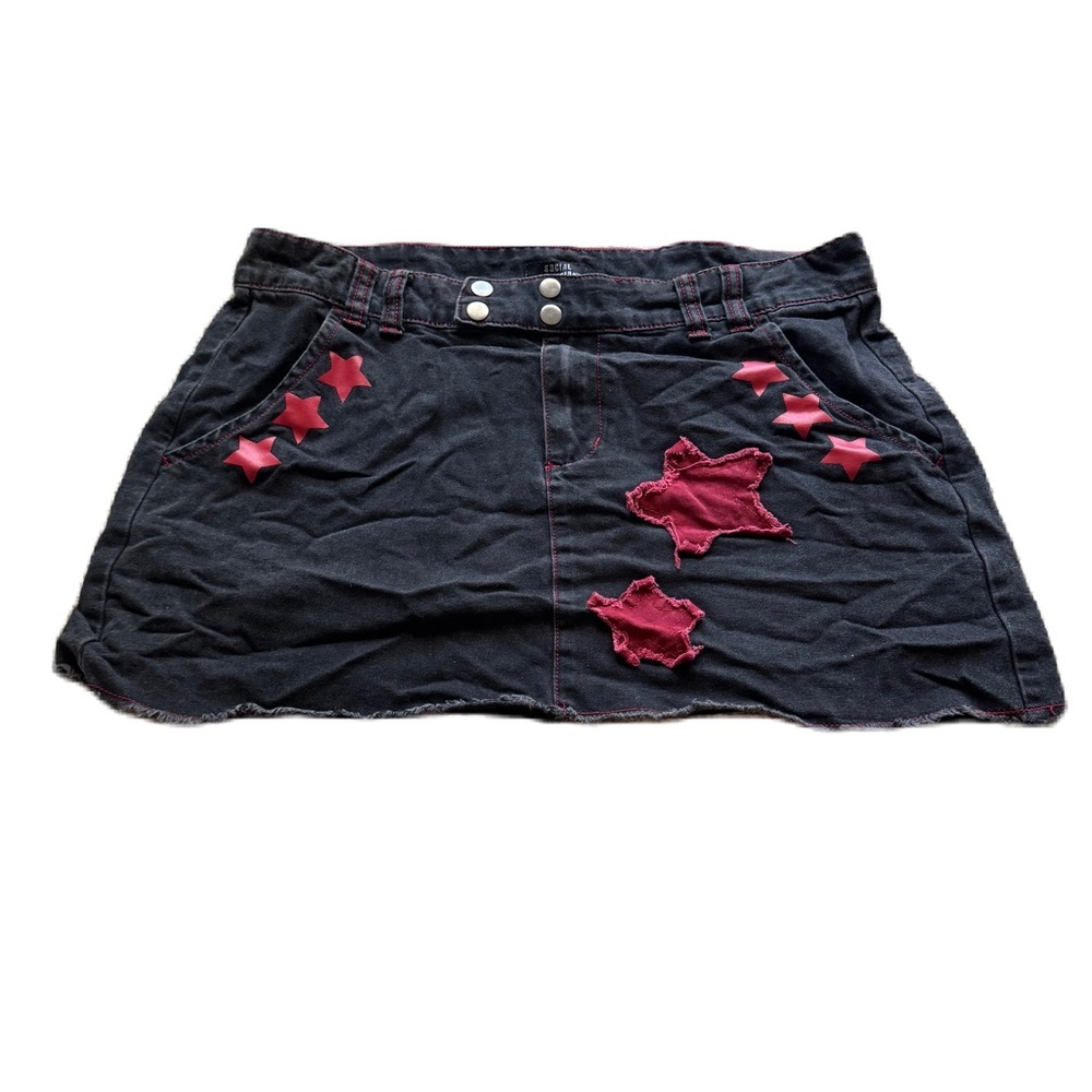 Social Collision Black Denim Mini Skirt Size L Y2K Grunge Festival Skater Star